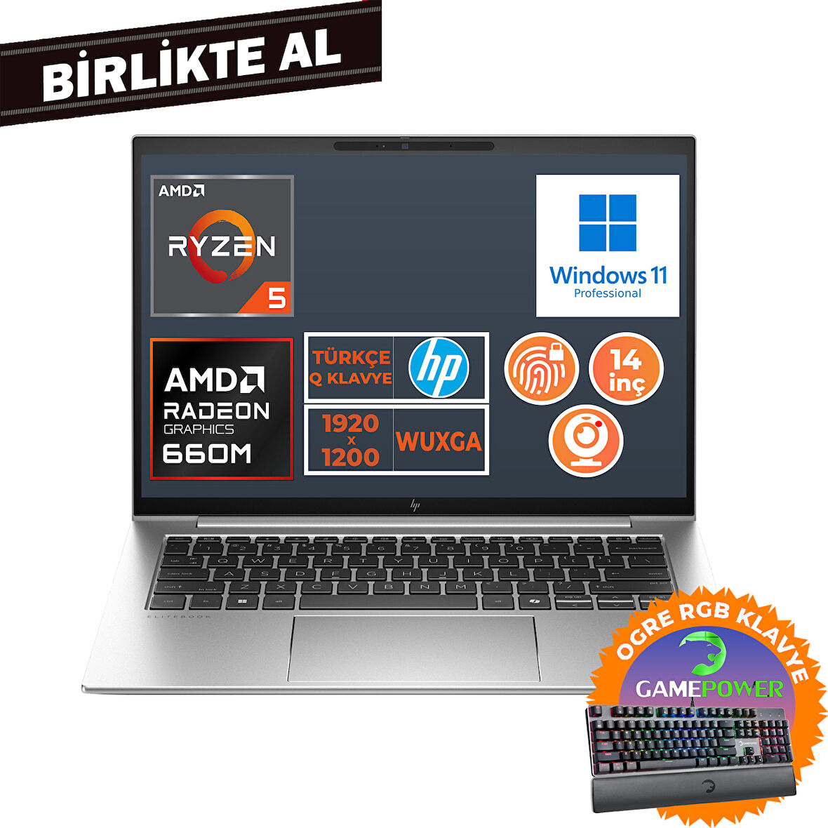 HP EliteBook 845 G9 Ryzen 5 6600U 16GB 512GB SSD 14" WUXGA W11P + Gaming Klavye 5Z6L9EA 028