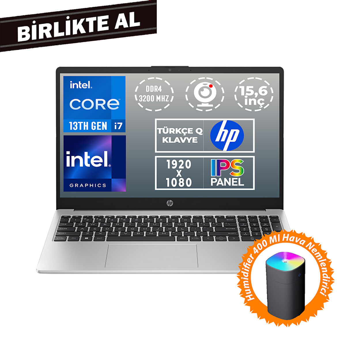 HP 250 G10 i7-1355U 32GB 512GB SSD 15.6" FHD Freedos +  Hava Nemlendirici B2PH1ES 038