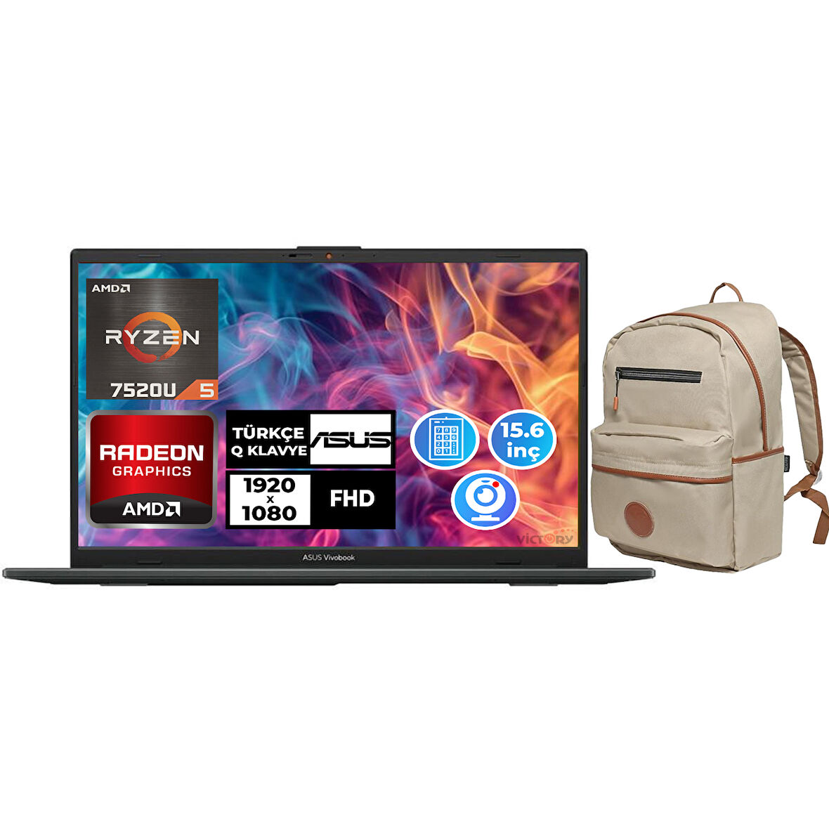 Asus Vivobook Go 15 Ryzen 5 7520U 16GB RAM 1TB SSD 15.6" FHD Fdos Laptop + Çanta E1504FA-NJ1465 004