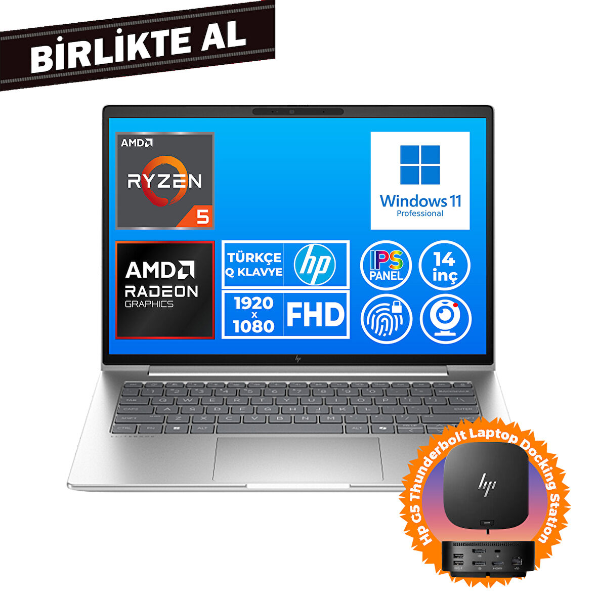 HP EliteBook 645 G9 Ryzen 5 Pro 5675U 16GB 512GB SSD 14" FHD W11P + Docking Station 5Y3J0EA 019