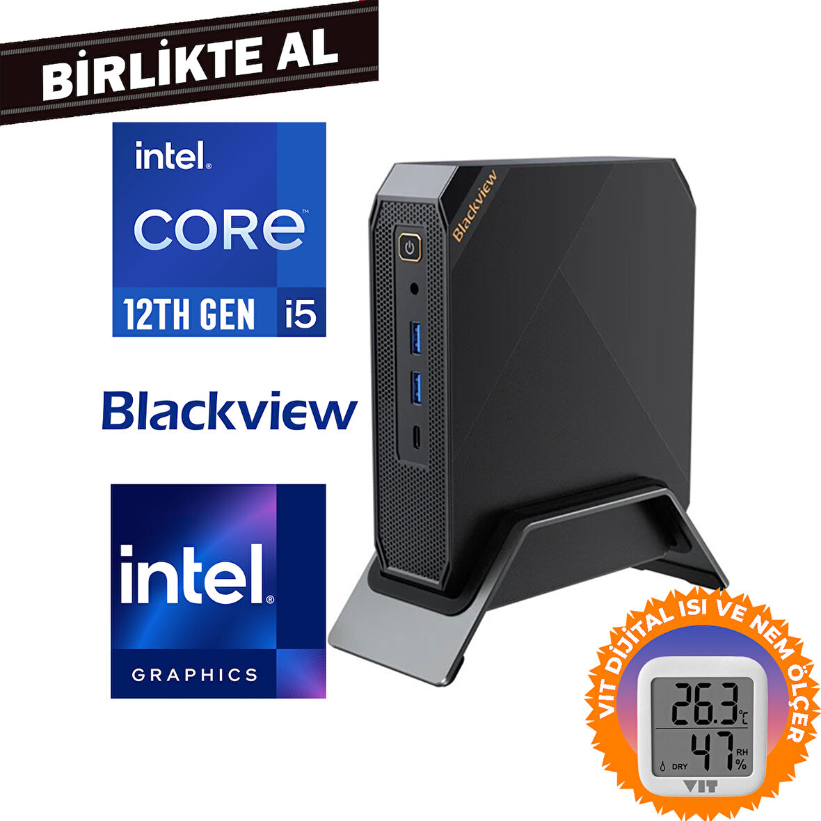 Blackview MP200 i5-12450H 32GB 1TB SSD Windows 11 Pro Mini PC + VIT Termometre MP20016512I5 028