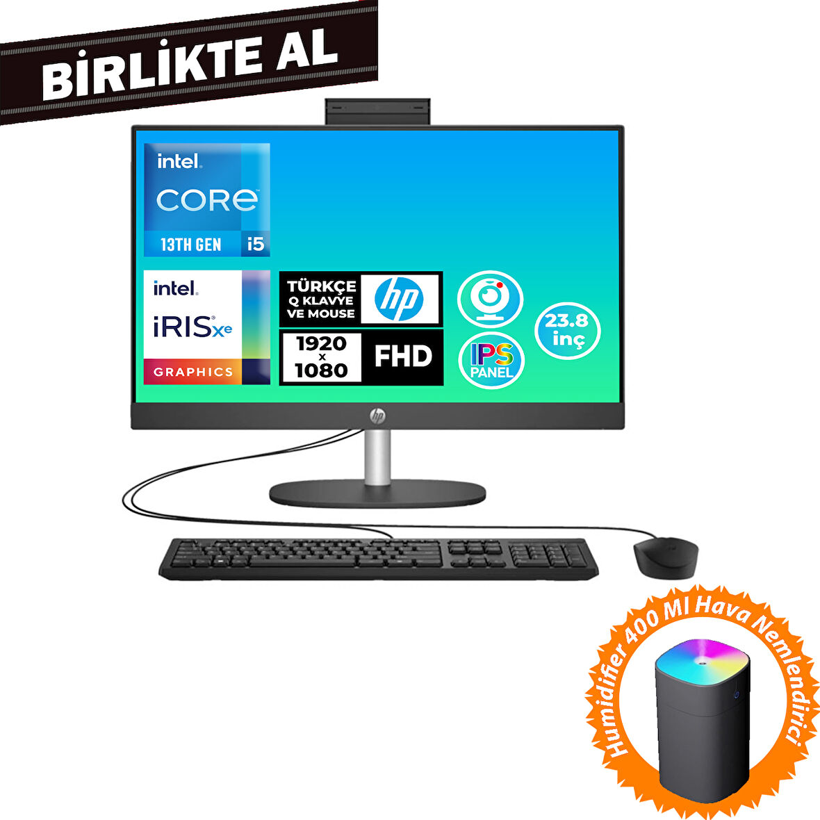 HP ProOne 240 G10 i5-1334U 16GB 512GB SSD 23.8" FHD Fdos All In One PC+Hava Nemlendirici B70VFAT 040