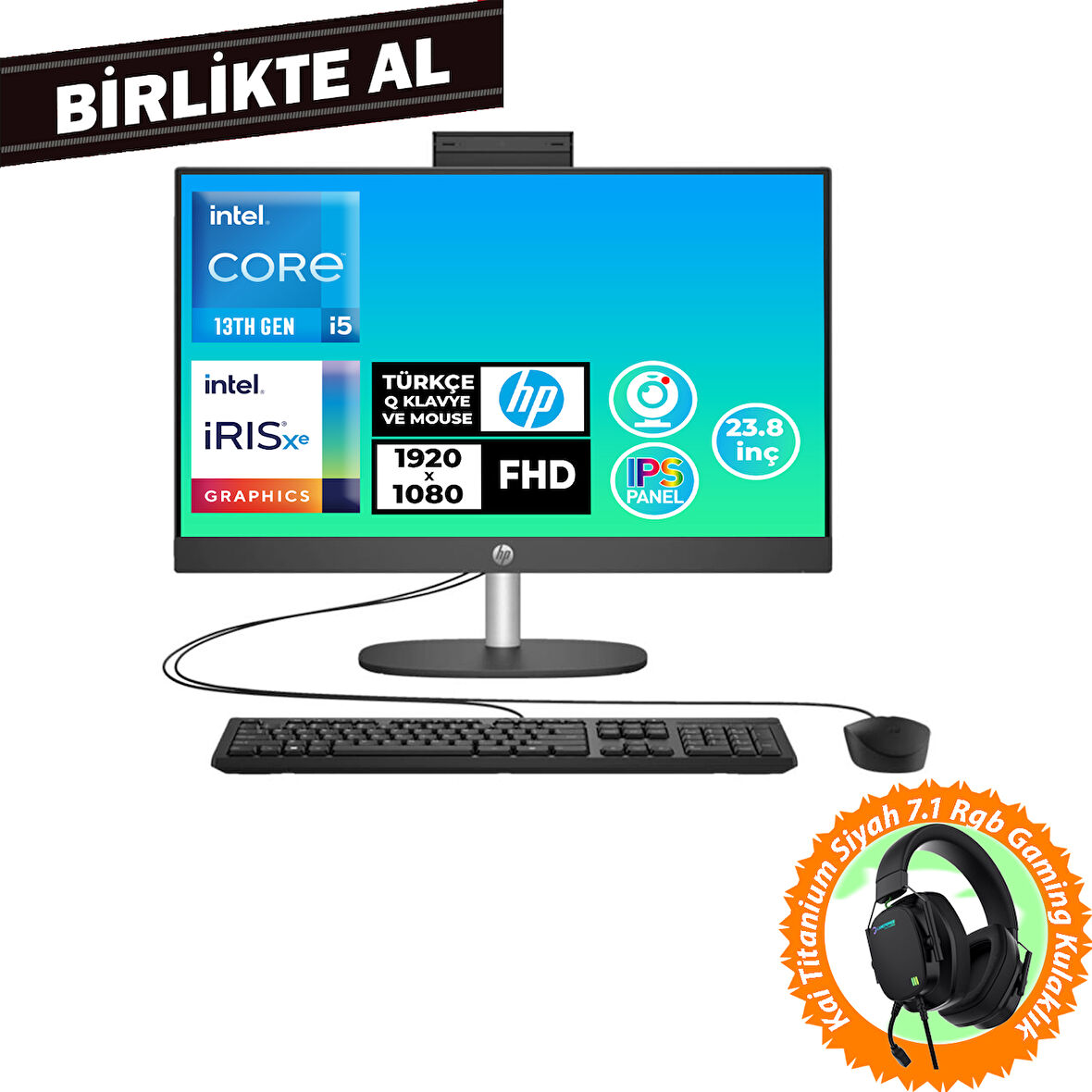 HP ProOne 240 G10 i5-1334U 16GB 512GB SSD 23.8" FHD W11P All In One PC + Gaming Kulaklık B70VFAT 051