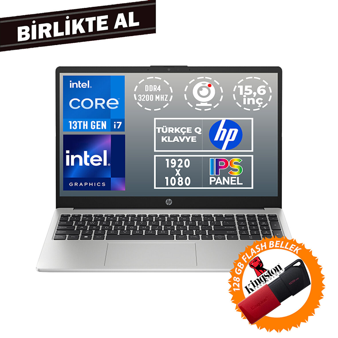 HP 250 G10 i7-1355U 16GB 512GB SSD 15.6" FHD Freedos + 128 GB Flash Disk B2PH1ES 030