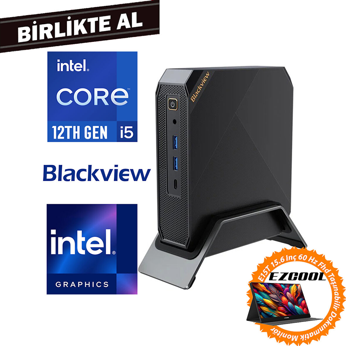 Blackview MP200 i5-12450H 16GB 512GB SSD Windows 11 Pro Mini PC+15.6" Touch Monitör MP20016512I5 015