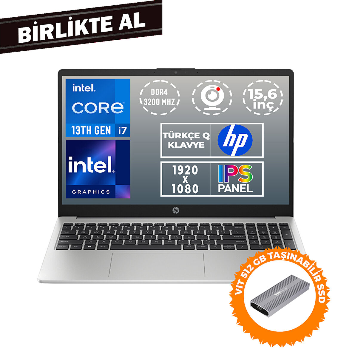 HP 250 G10 i7-1355U 16GB 512GB SSD 15.6" FHD Freedos + VIT 512GB SSD B2PH1ES 032