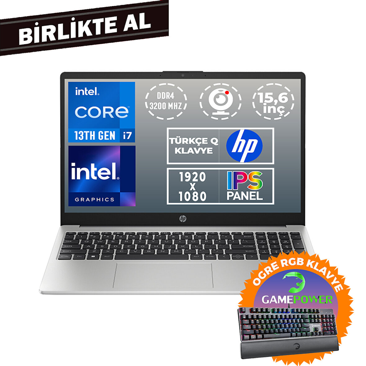 HP 250 G10 i7-1355U 16GB 512GB SSD 15.6" FHD Freedos + Gaming Klavye B2PH1ES 034
