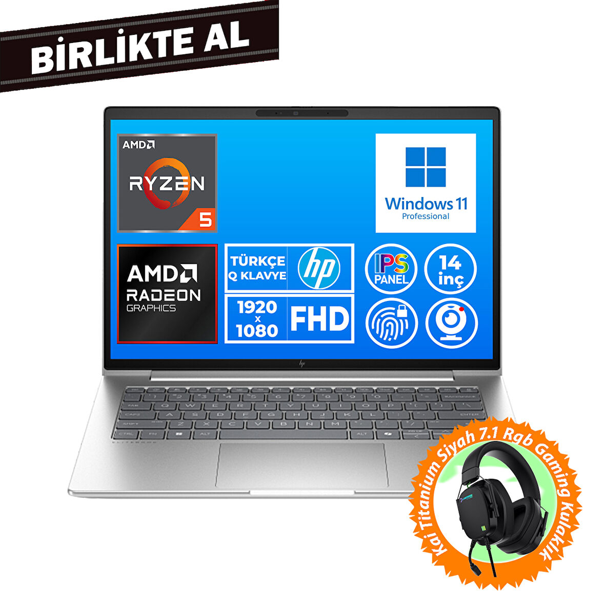 HP EliteBook 645 G9 Ryzen 5 Pro 5675U 32GB 1TB SSD 14" FHD W11P + Gaming Kulaklık 5Y3J0EA 027