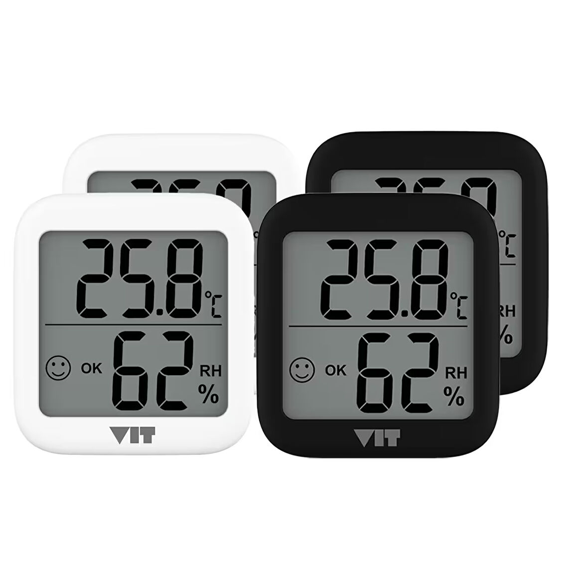 VIT 4'lü İç Mekan Dijital Isı ve Nem Ölçer Siyah-Beyaz Termometre KVT17-01