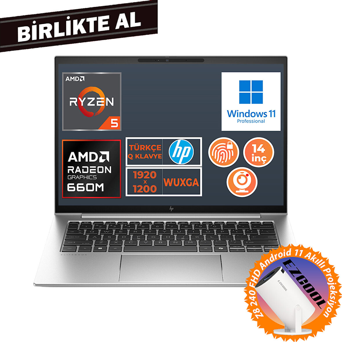 HP EliteBook 845 G9 Ryzen 5 6600U 16GB 512GB SSD 14" WUXGA W11P + Projeksiyon 5Z6L9EA 027