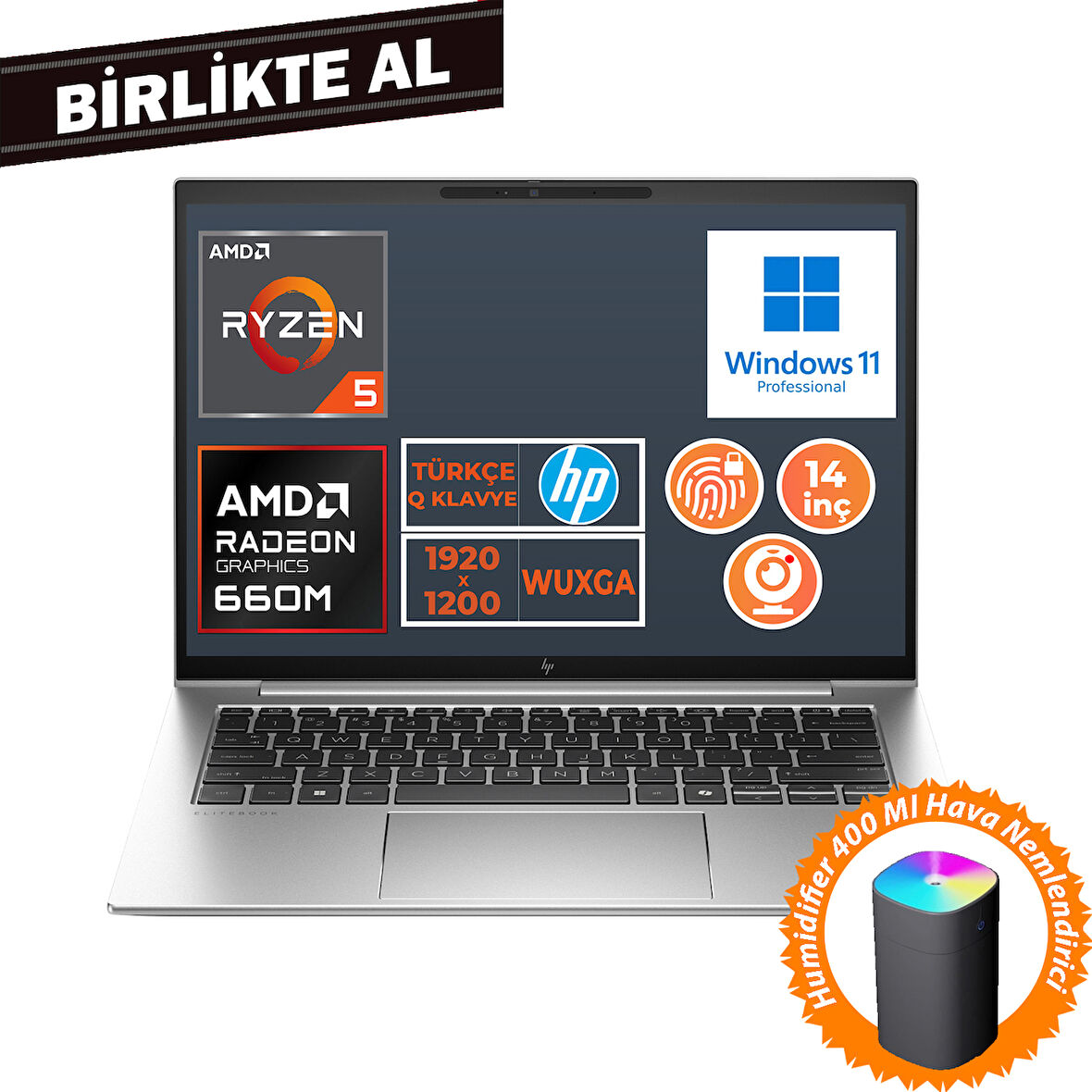 HP EliteBook 845 G9 Ryzen 5 6600U 32GB 1TB SSD 14" WUXGA W11P + Hava Nemlendirici 5Z6L9EA 030