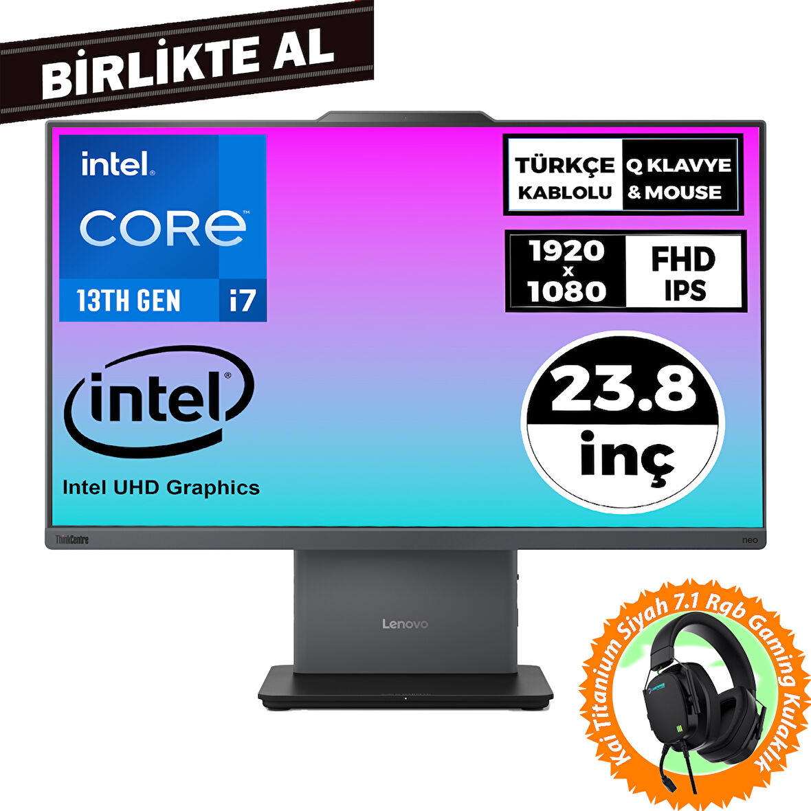 Lenovo ThinkCentre Neo 50a i7-13620H 32GB 1TB SSD 23.8" W11P AIO+Gaming Kulaklık 12SC000KTR 059