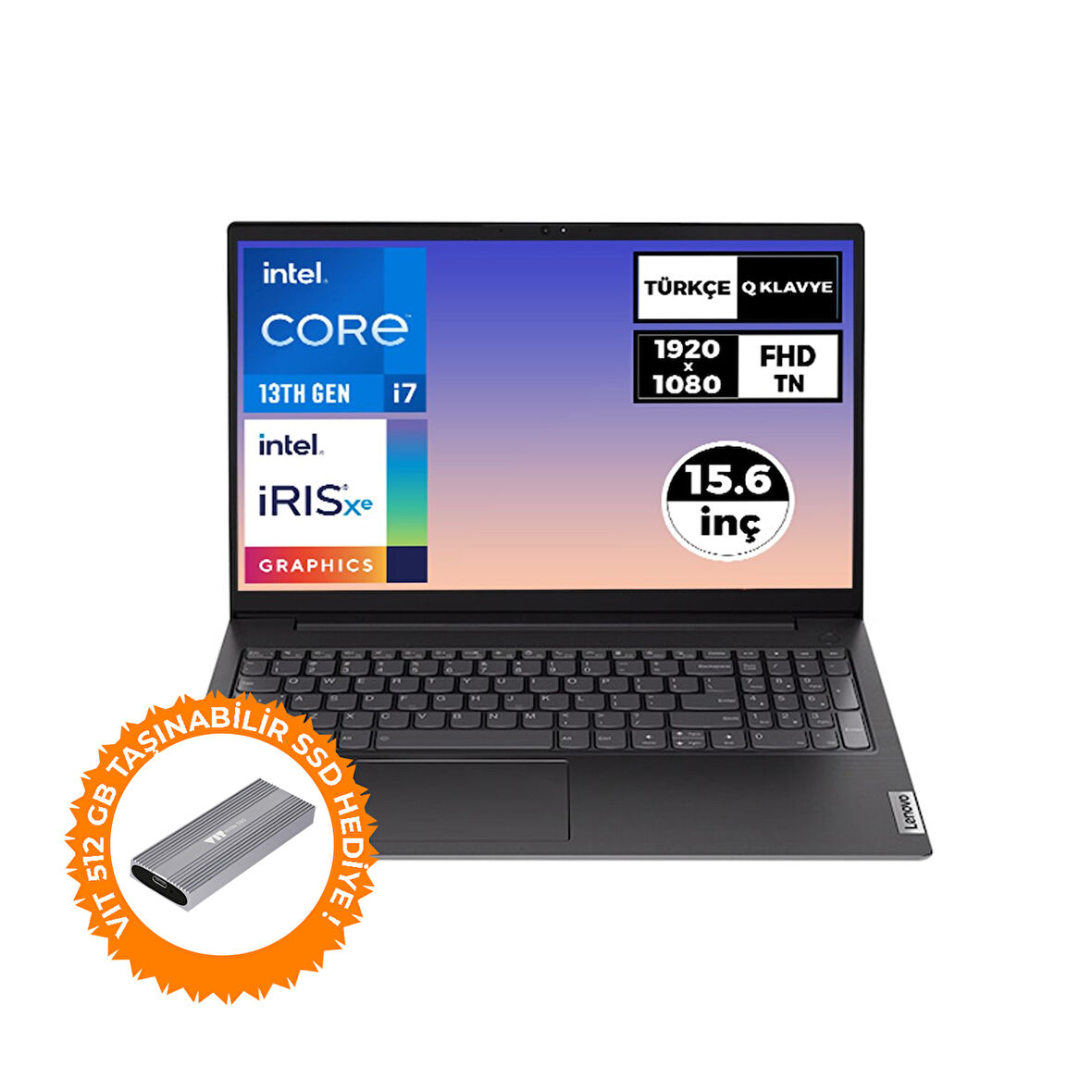 Lenovo V15 Gen 4 i7-1355U 16GB 1TB SSD 15.6" Fdos Laptop + VIT 512G Taşınabilir SSD 83A100KXTR 026