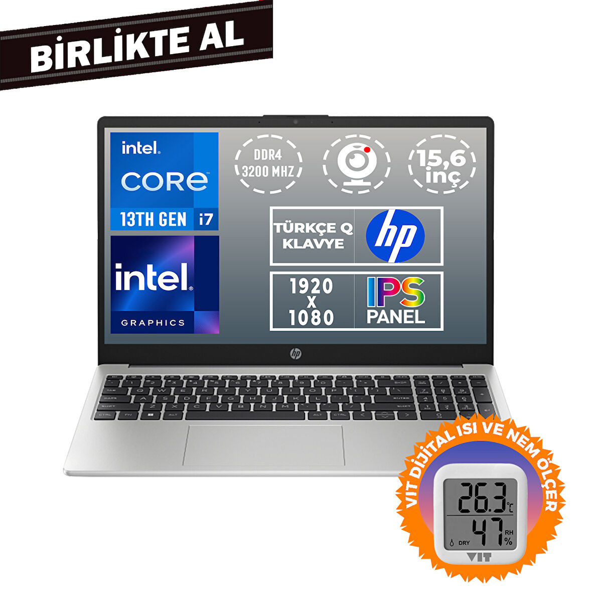 HP 250 G10 i7-1355U 32GB 1TB SSD 15.6" FHD W11P + VIT Termometre B2PH1ES 057