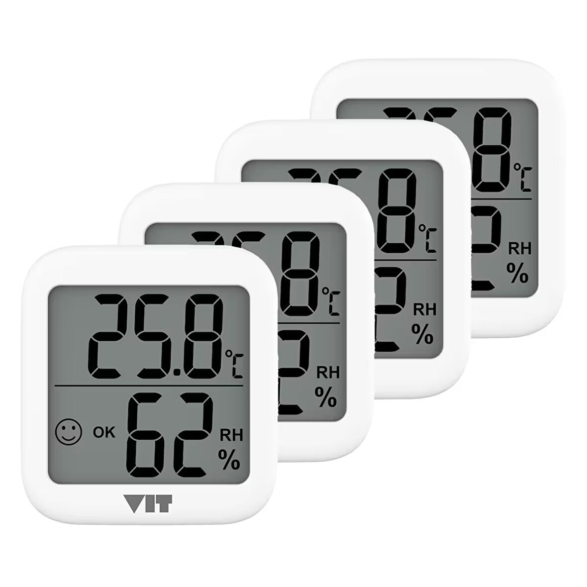 VIT 4'lü İç Mekan Dijital Isı ve Nem Ölçer Beyaz Termometre WVT17-03