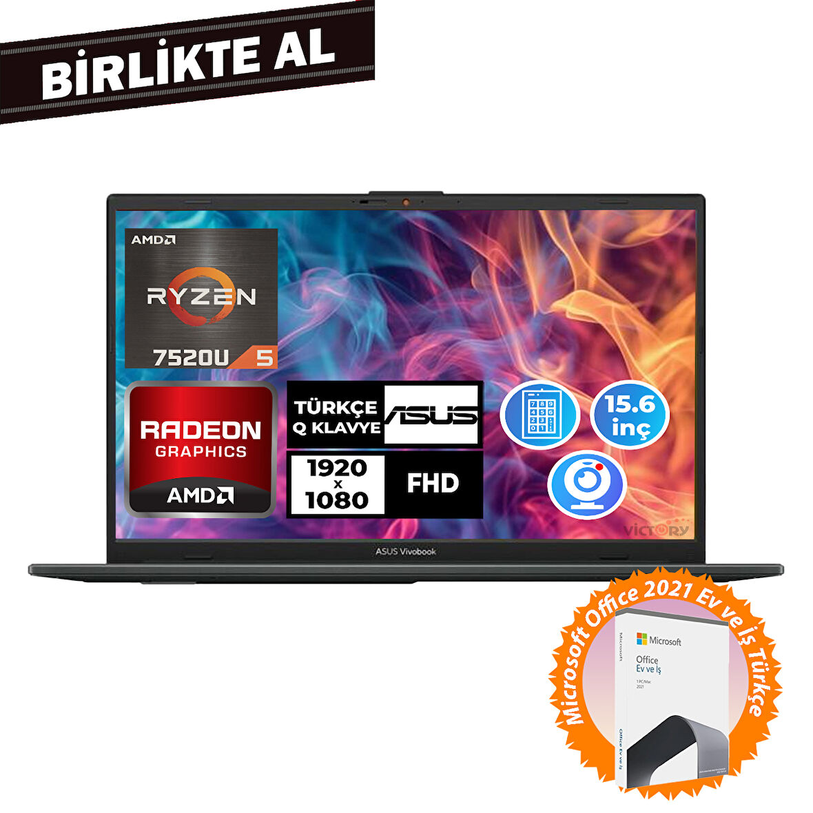 Asus Vivobook Go 15 Ryzen 5 7520U 16GB 512GB SSD 15.6" W11P + Microsoft Office E1504FA-NJ1465 035