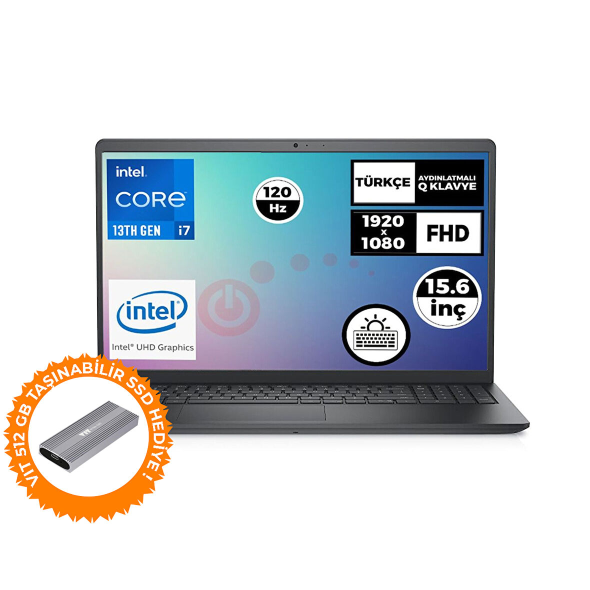 Dell Vostro 3530 i7-1355U 32GB 1TB SSD 15.6"Fdos Laptop+VIT 512G Taşınabilir SSD N1601PVNB3530U 024