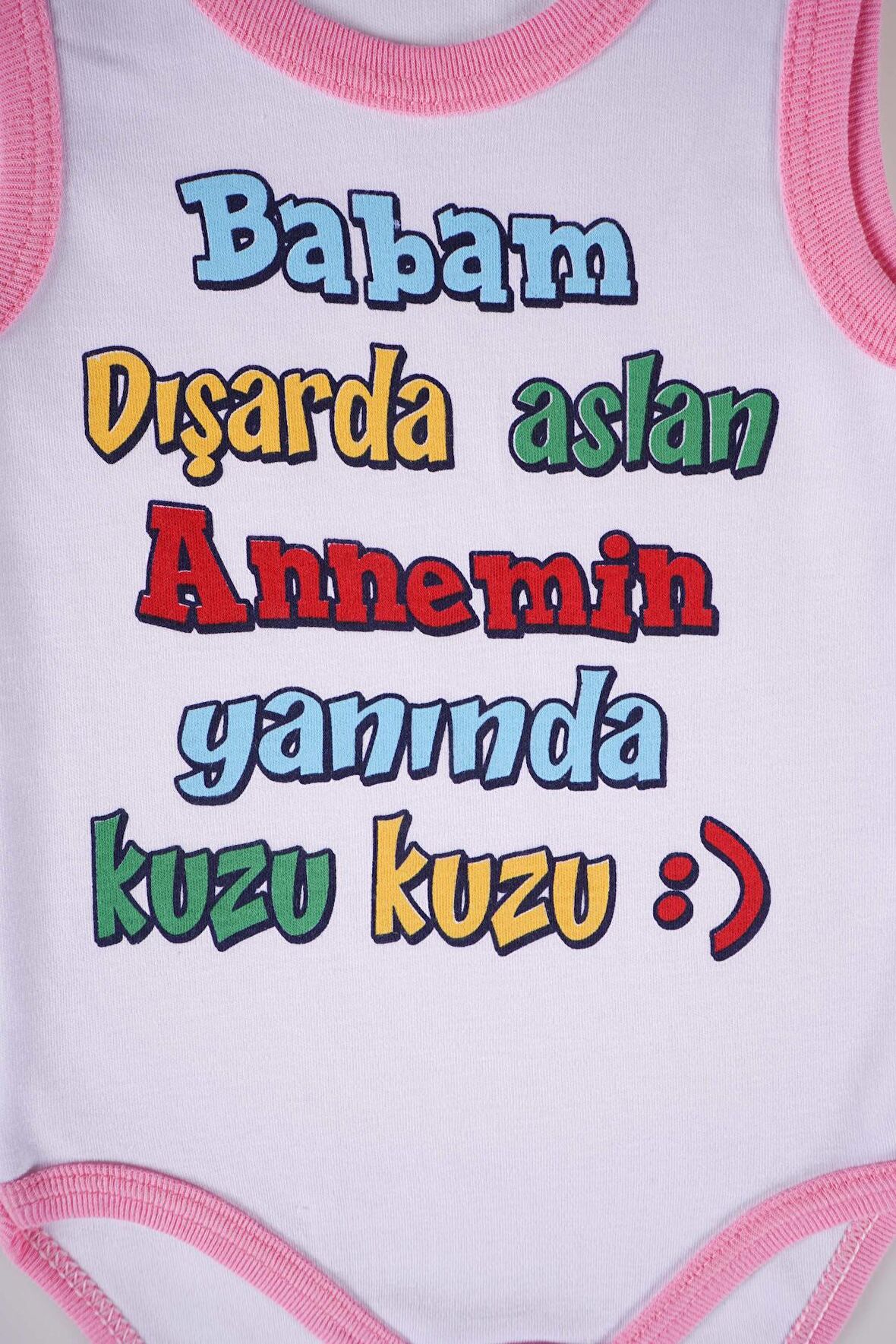 YENİ SEZON BABAM DIŞARDA ASLAN ANNEMİN YANINDA KUZU YAZILI PAMUK BEBEK BADİ ZIBIN