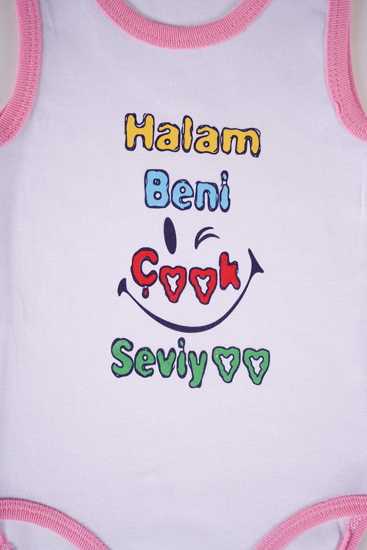 YENİ SEZON HALAM BENİ ÇOK SEVİYO YAZILI PAMUK BEBEK BADİ ZIBIN
