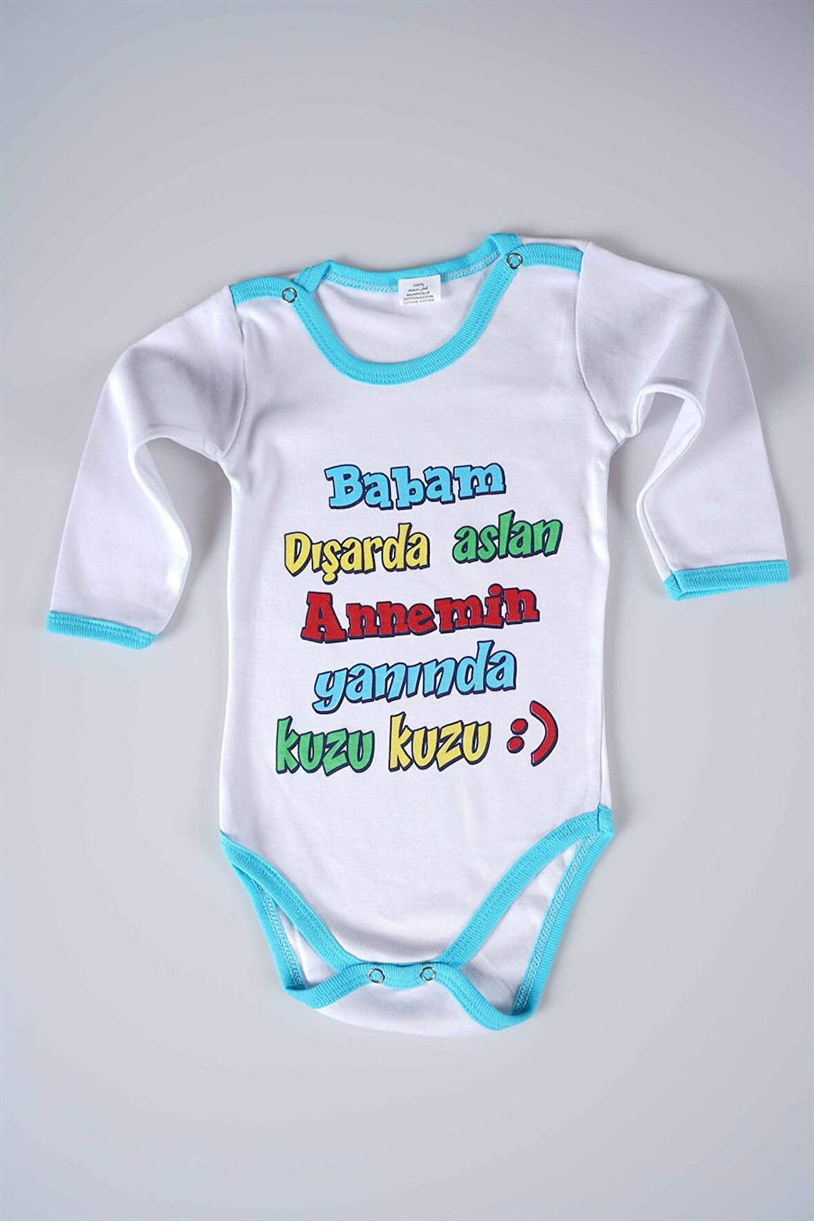 YENİ SEZON BABAM DIŞARDA ASLAN YAZILI BEBEK ÇOCUK UZUN KOL PAMUK BADY ZIBIN