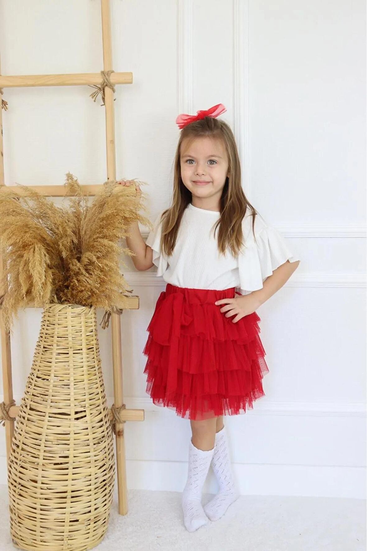 KIZ ÇOCUK 23 NİSAN TÜL ETEKLİ KISA KOL İKİLİ TAKIM