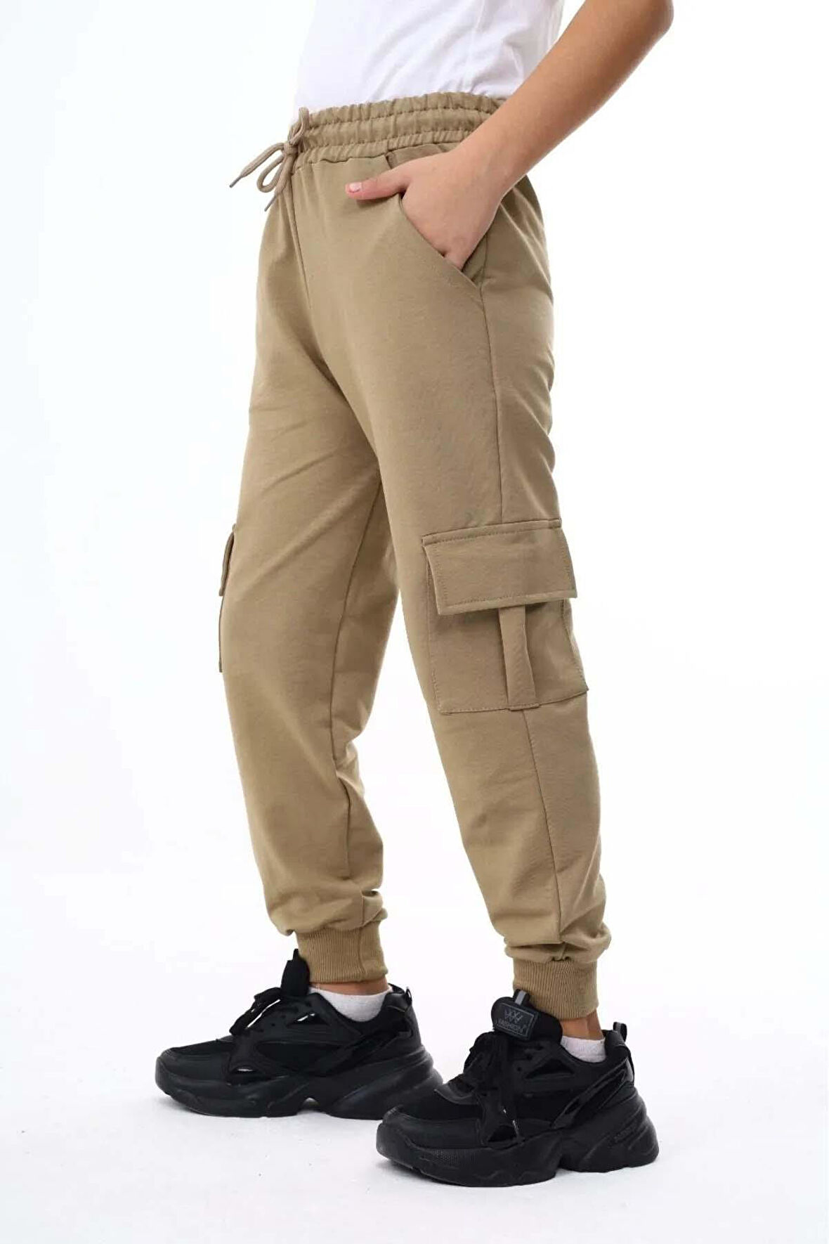 KIZ Erkek Genç  KARGO CEPLİ BEJ OKUL EŞOFMAN ALTI