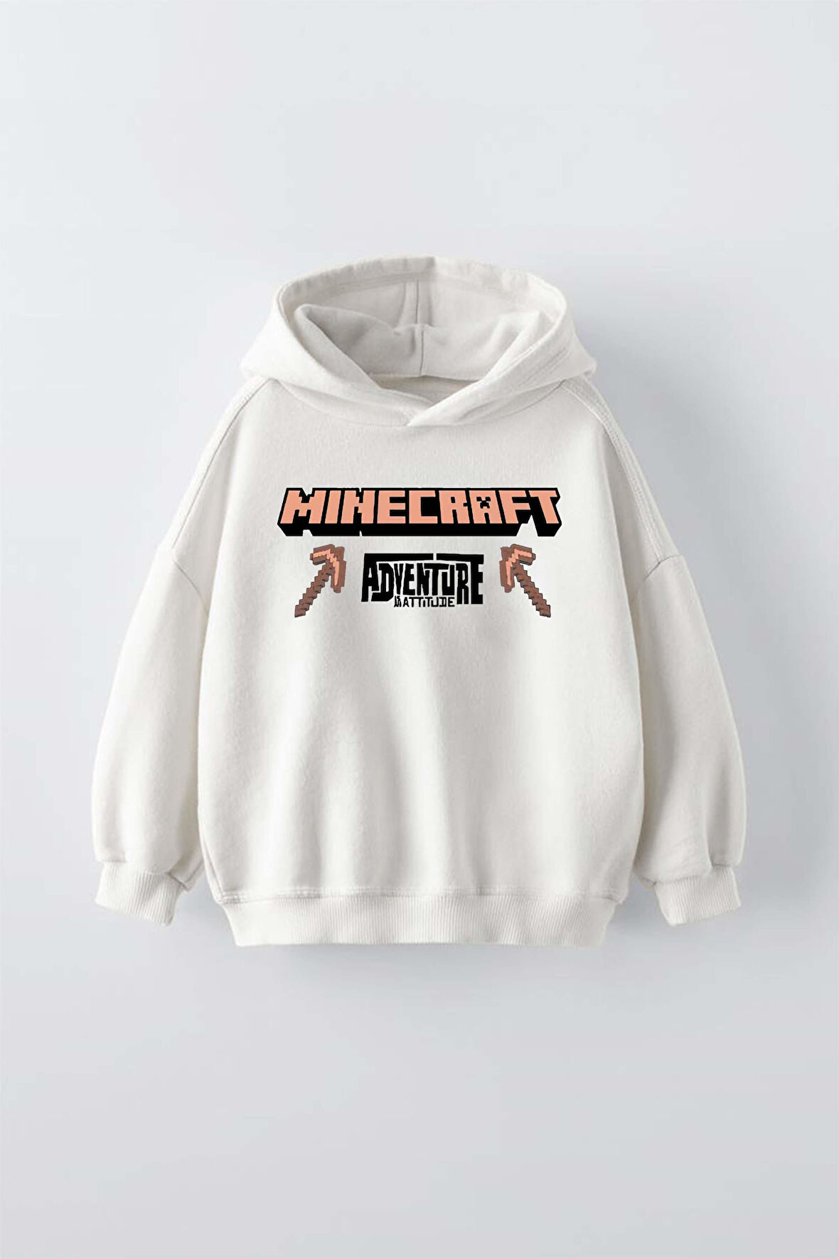 ERKEK ÇOCUK MINECRAFT MODELLİ KOL MANŞETLİ PAMUK KAPŞONLU SWEAT