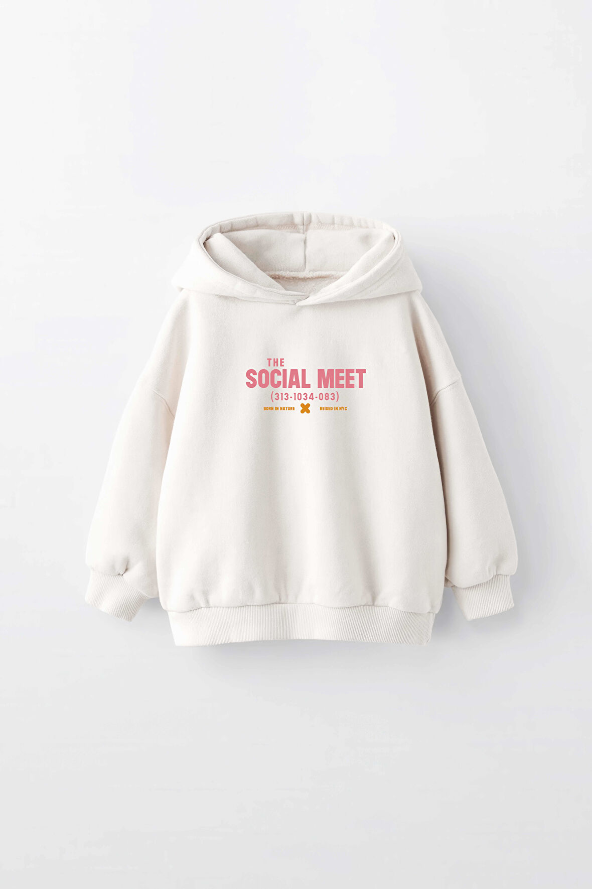 KIZ ÇOCUK SOCIAL MEET BASKILI KAPÜŞONLU MANŞETLİ SWEATSHİRT