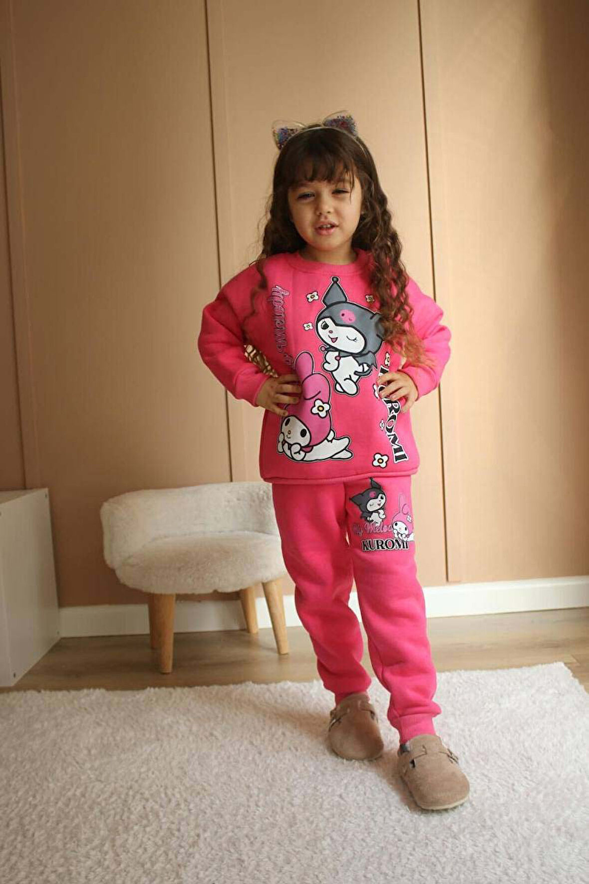 KIZ ÇOCUK KUROMİ MODELLİ PAMUK BİSİKLET YAKA 3 İP ŞARDONLU TAKIM