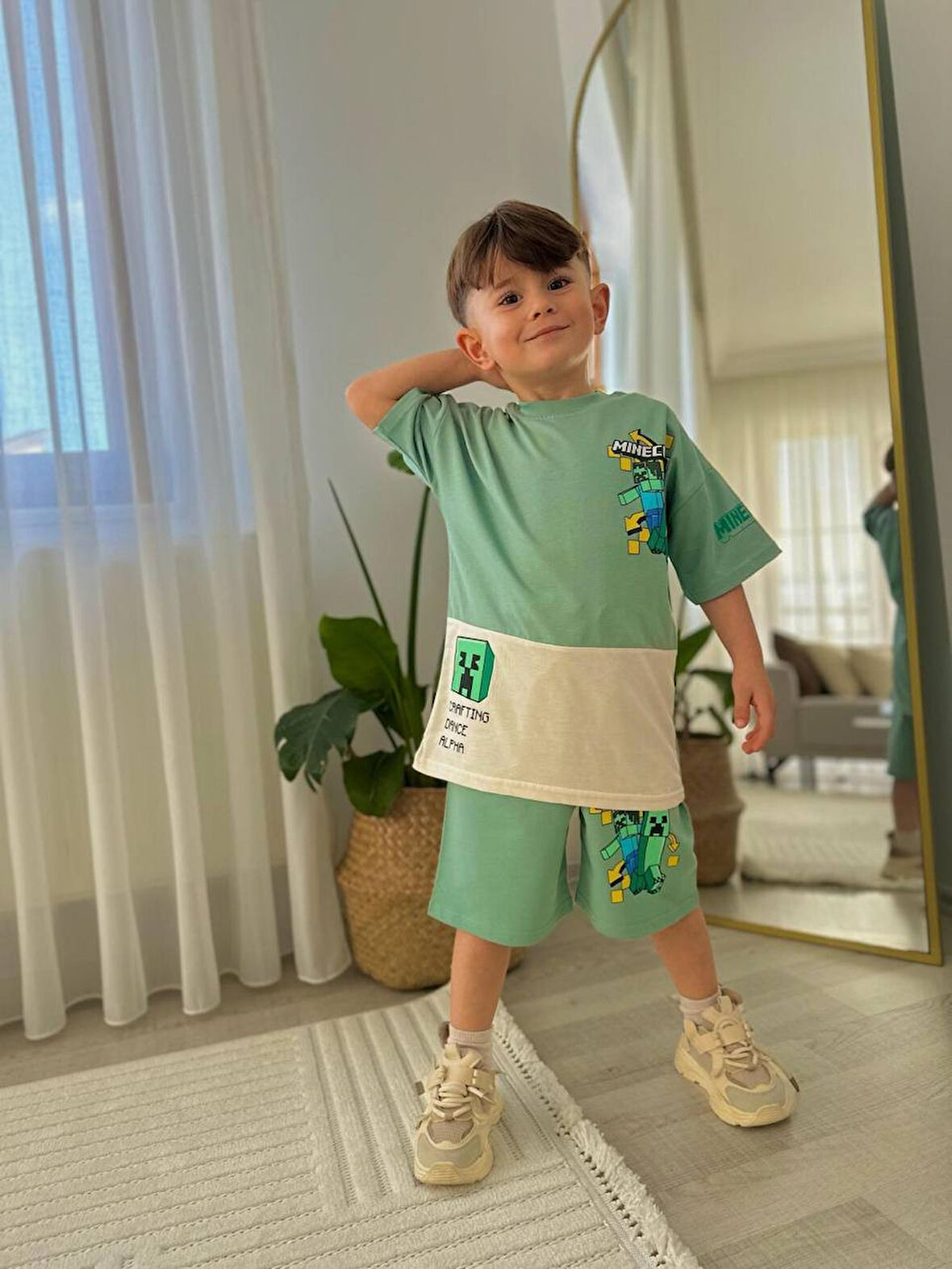 ERKEK ÇOCUK MİNECRAFTT MODELLİ BASKILI ŞORTLU PAMUK TAKIM