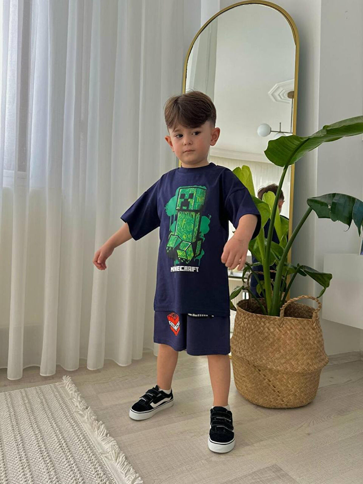 ERKEK ÇOCUK MİNECRAFTT MODELLİ BASKILI ŞORTLU PAMUK TAKIM