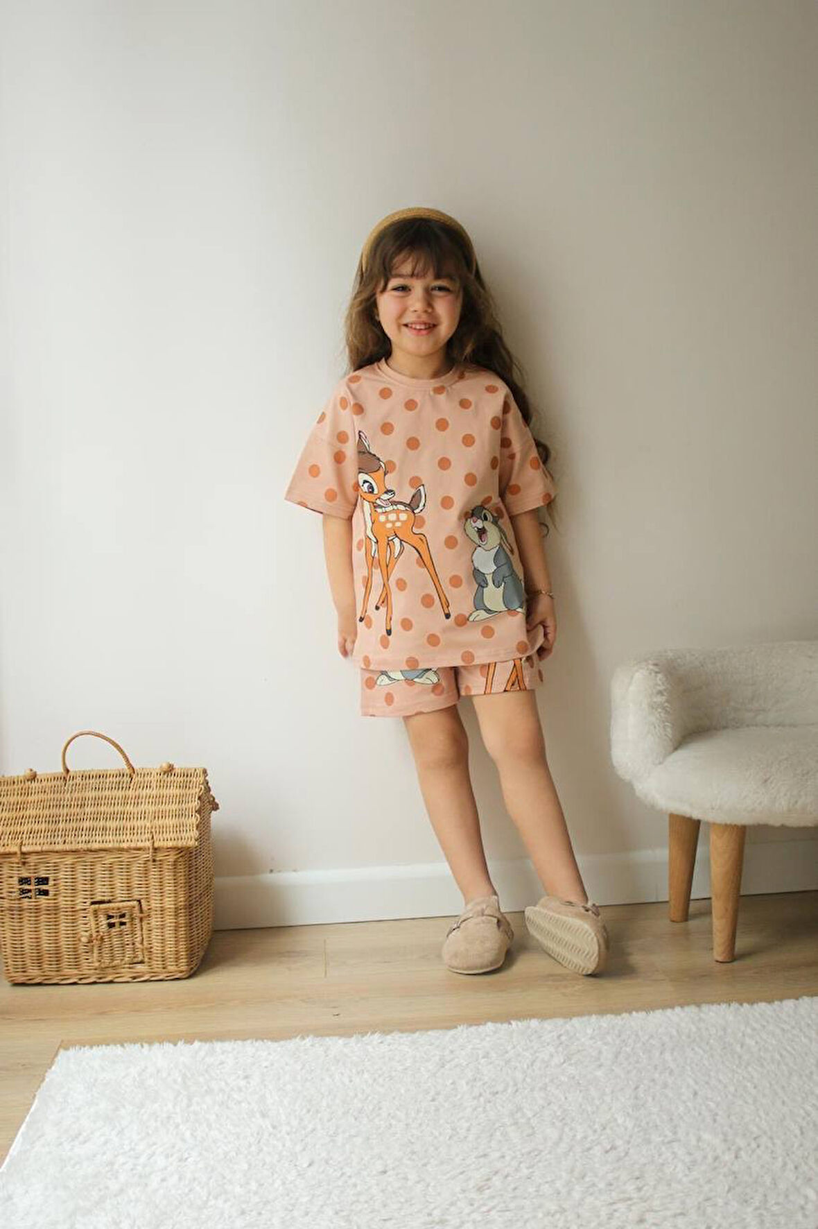 KIZ ÇOCUK CEYLAN MODELLİ BASKILI ŞORTLU PAMUK TAKIM