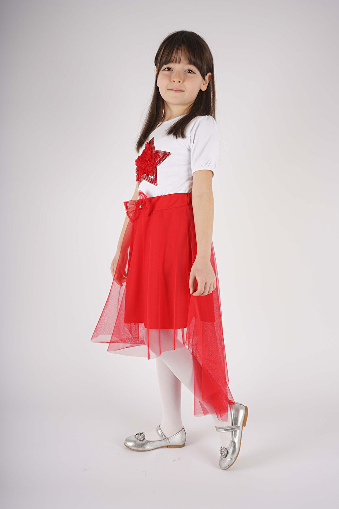 23 NİSAN 29 EKİM KONSEPT YILDIZ PULLU TÜL DETAYLI KUYRUK TÜL ETEKLİ TAKIM