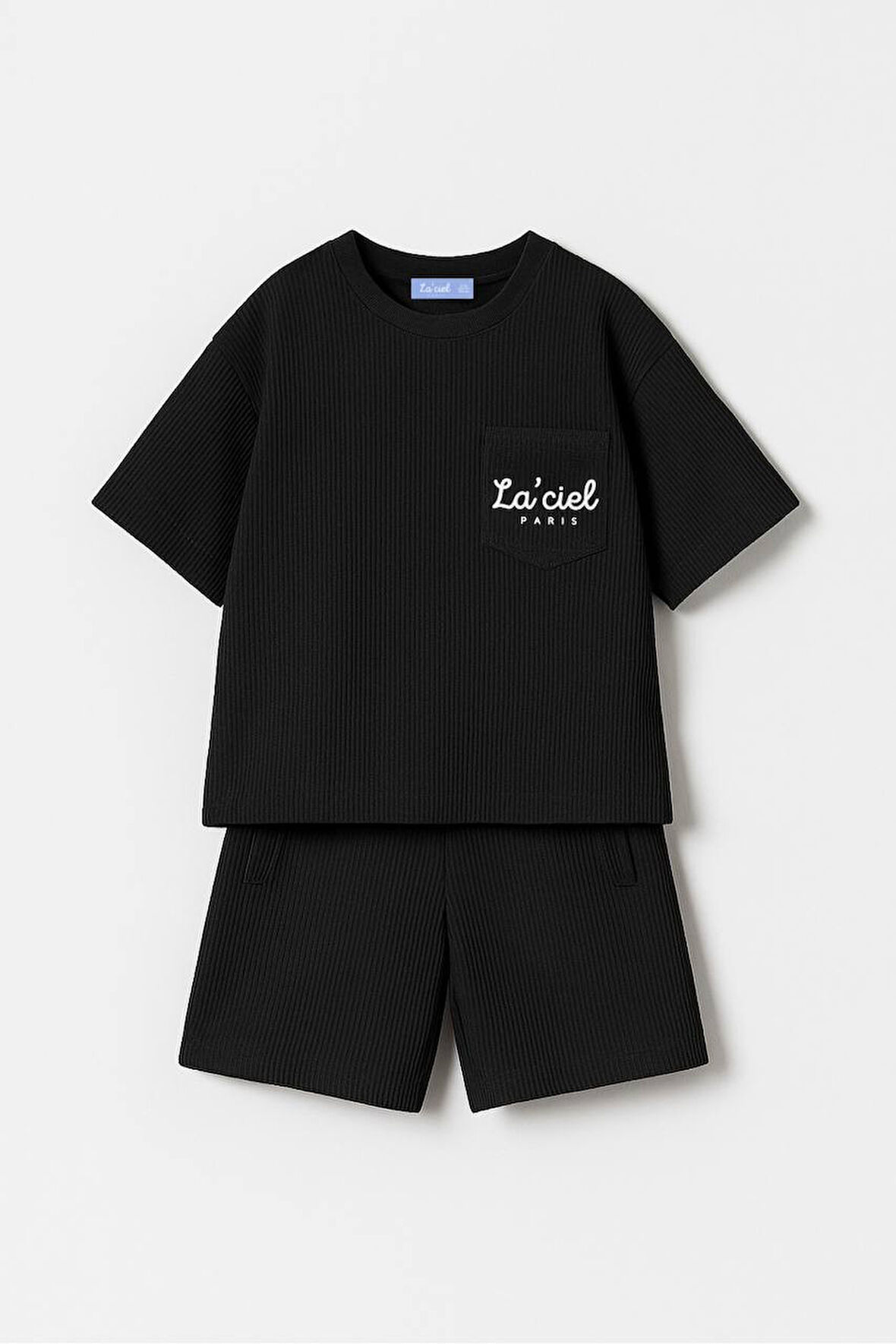 LACİEL PARİS BASKILI GOFRE CEP DETAYLI ŞORTLU PAMUK TAKIM