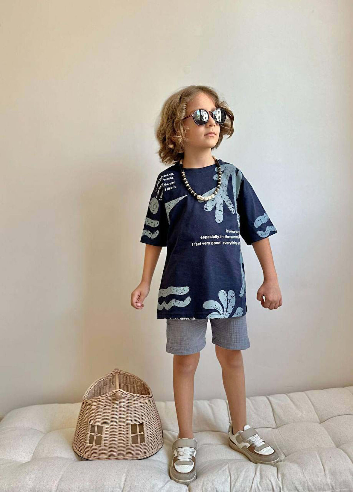 ERKEK ÇOCUK KAKTÜS DESENLİ MÜSLİN ŞORTLU PAMUK TAKIM