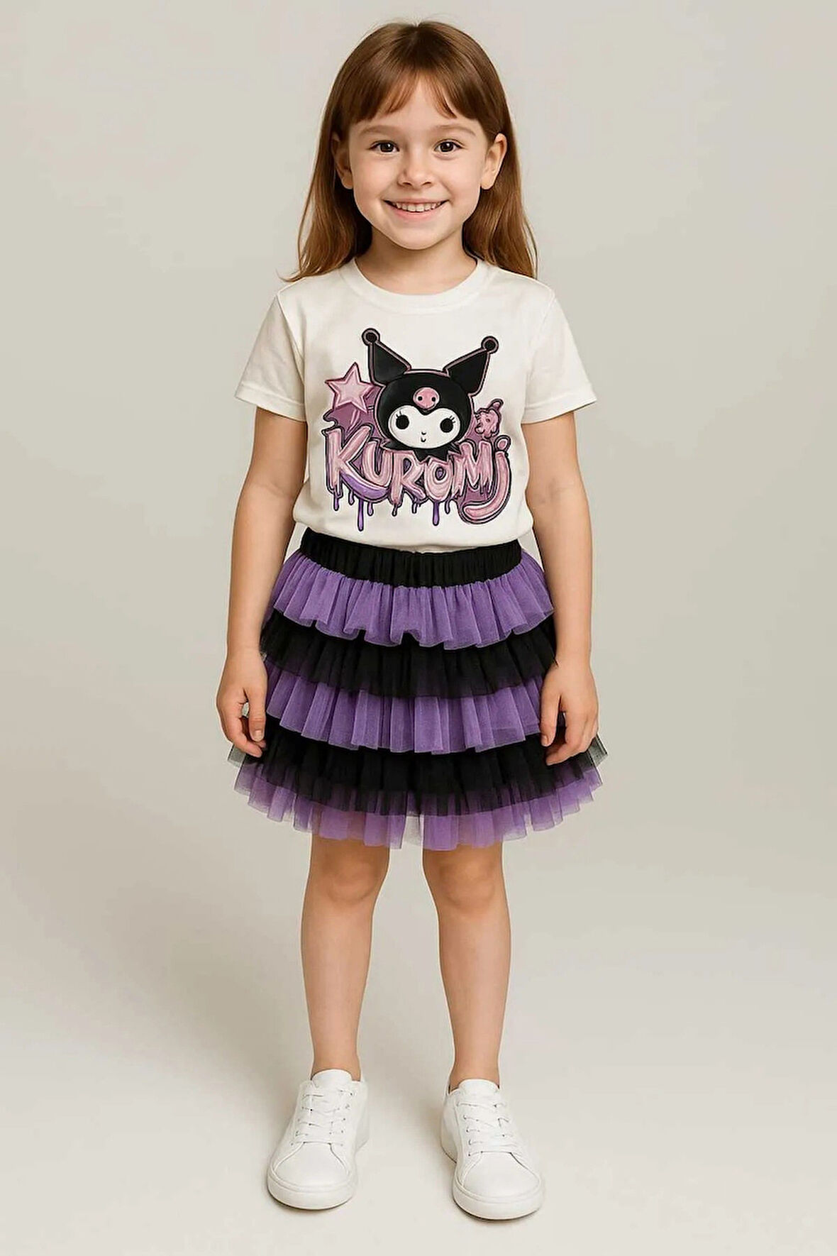 KIZ ÇOCUK KUROMİ DESENLİ TÜTÜ ETEKLİ TAKIM