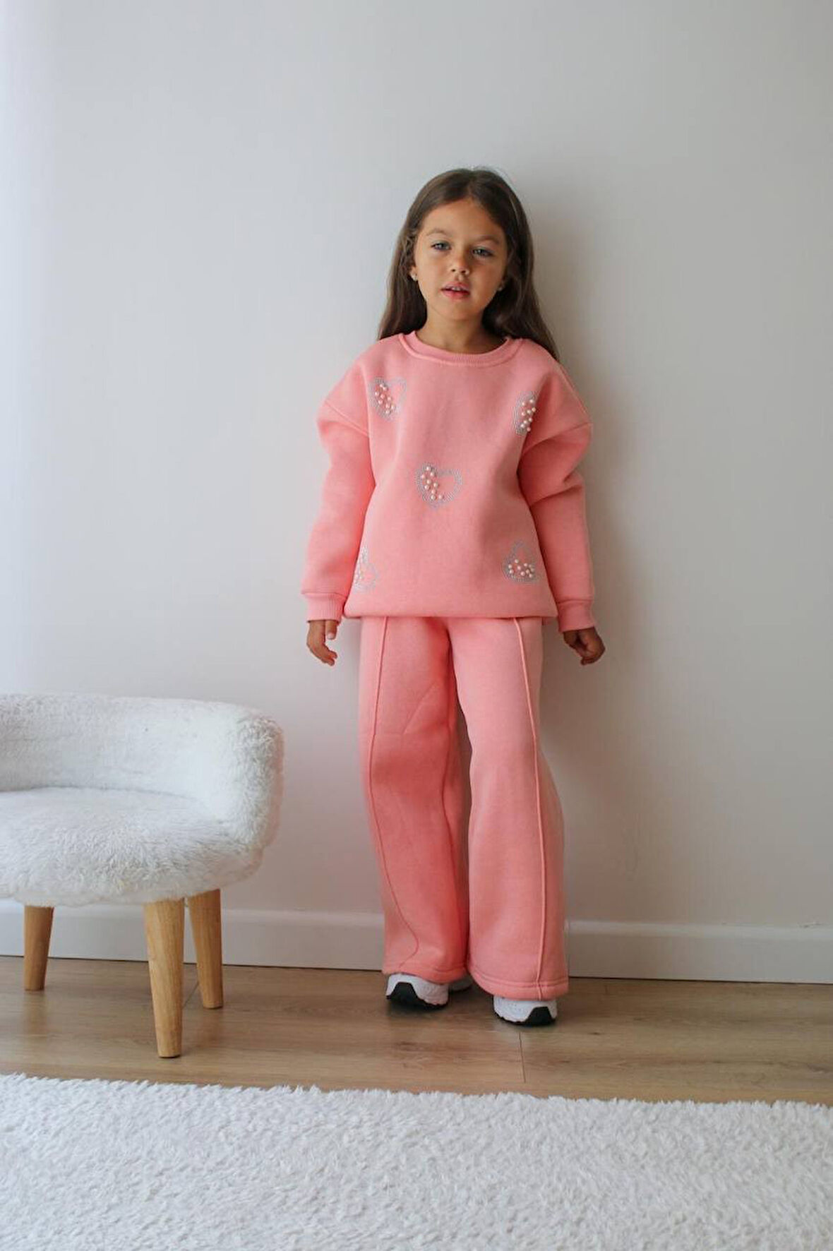 KIZ ÇOCUK TAŞLI 3 İPLİK ŞARDONLU EŞOFMAN TAKIMI