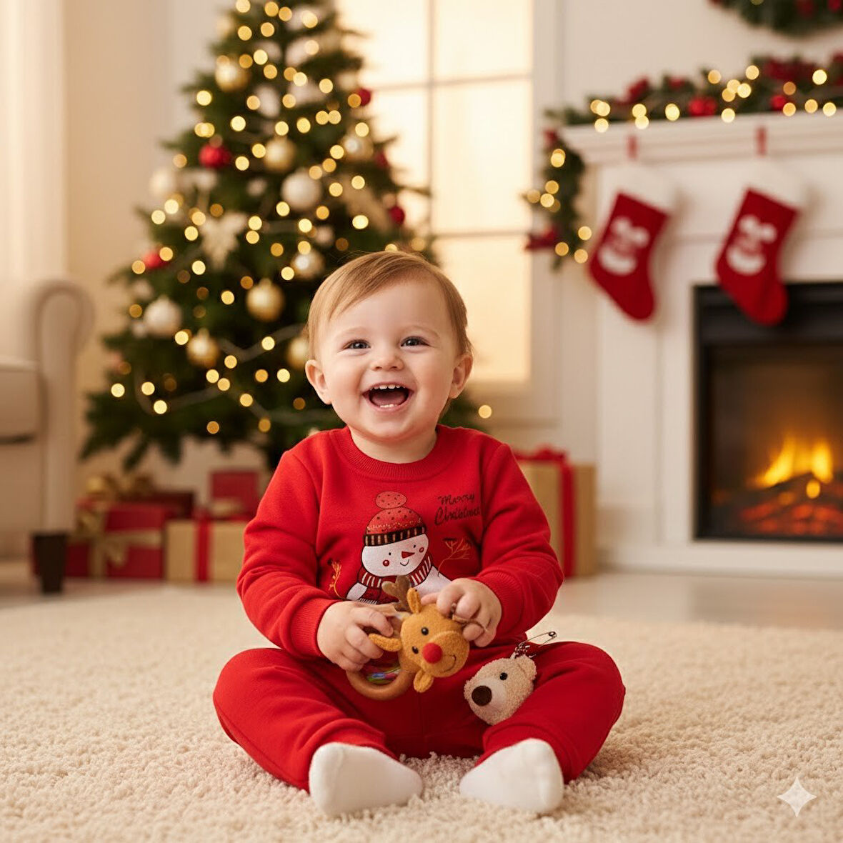 BEBEK YILBAŞI NOEL TEMALI KARDAN ADAM BASKILI EŞOFMAN TAKIMI