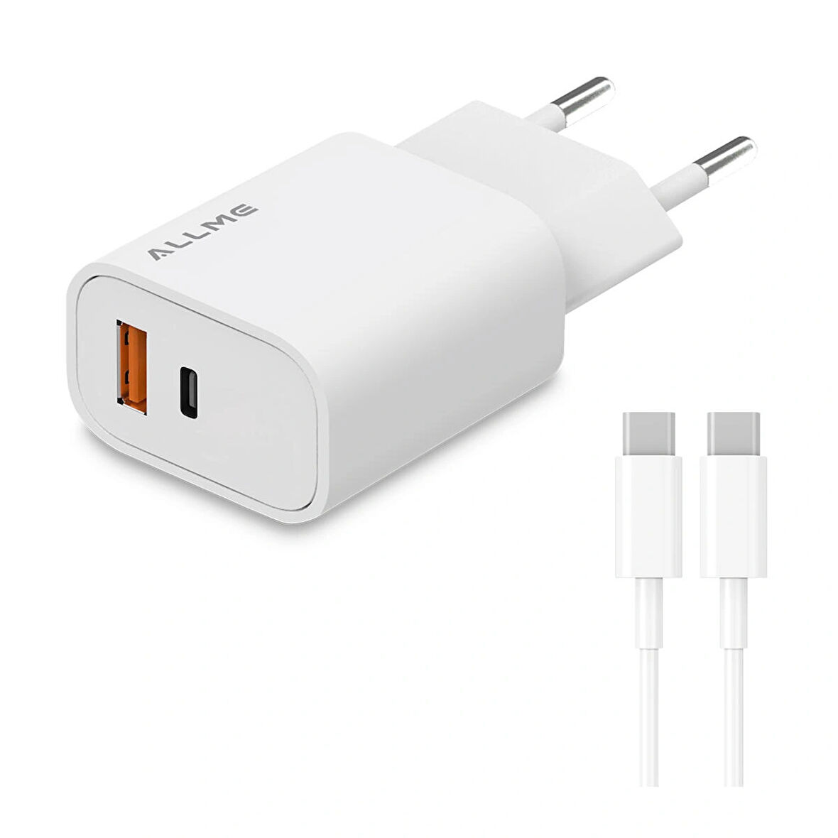 20W PD 18W QC Adaptör Ve Type-C – Type-C Kablolu Şarj Seti Beyaz