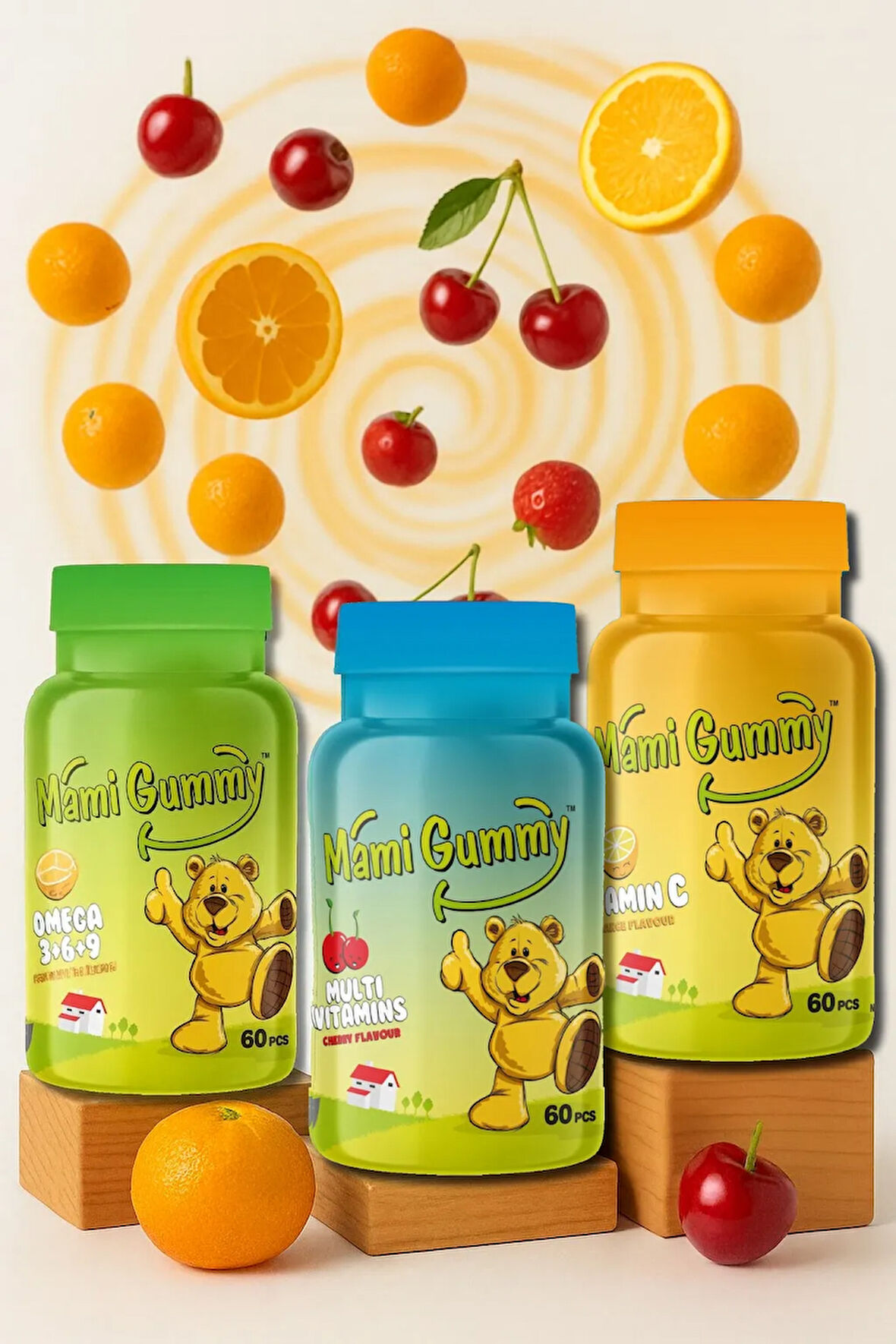 3'lü Set Multivitamin (Vişne) - Omega (3-6-9) (Portakal) - Vitamin C (Portakal)