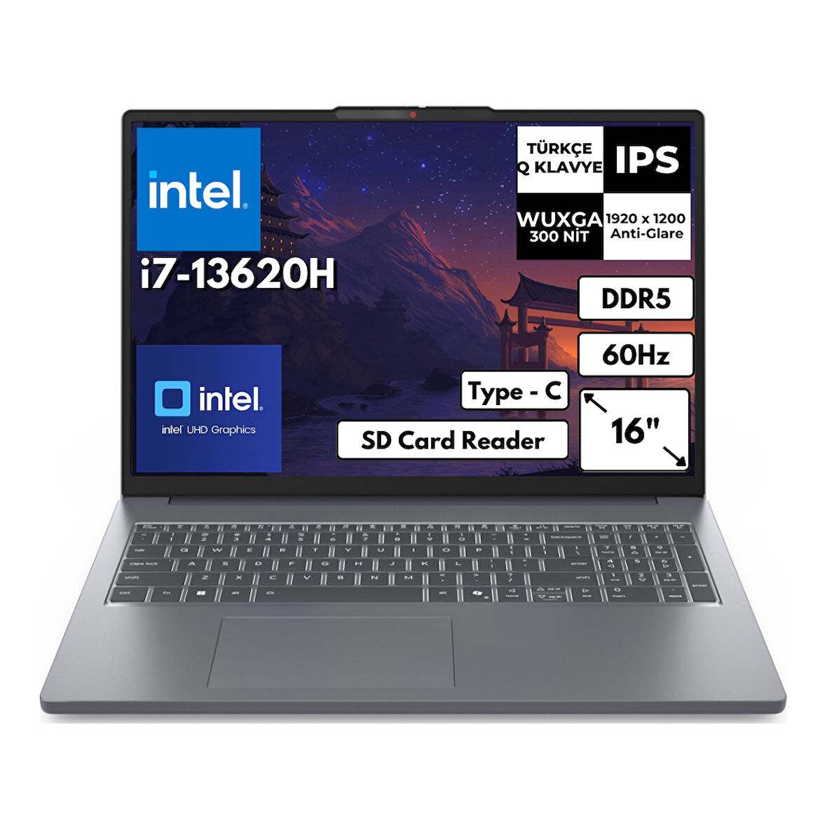 Lenovo Ideapad Slim 3 16IRH10 i7-13620H 8-GBDDR5 512 GB SSD UHD Graphics 16" WUXGA FreeDos Notebook 83K2001VTRAT2