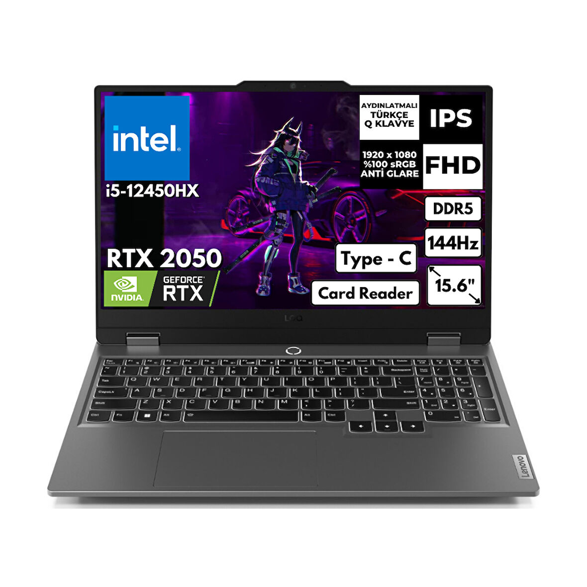 Lenovo LOQ 15IAX9E i5-12450HX 16 GB 256 GB SSD 4 GB RTX2050 15.6" FHD Windows 11 Pro Gaming Laptop 83LK008HTRAT46