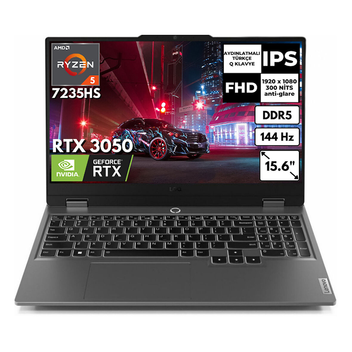 Lenovo LOQ 15ARP9 Ryzen 5 7235HS 8 GB 512 GB SSD 6GB RTX3050 15.6" FHD FreeDos Gaming Laptop 83JC00DXTRAT2
