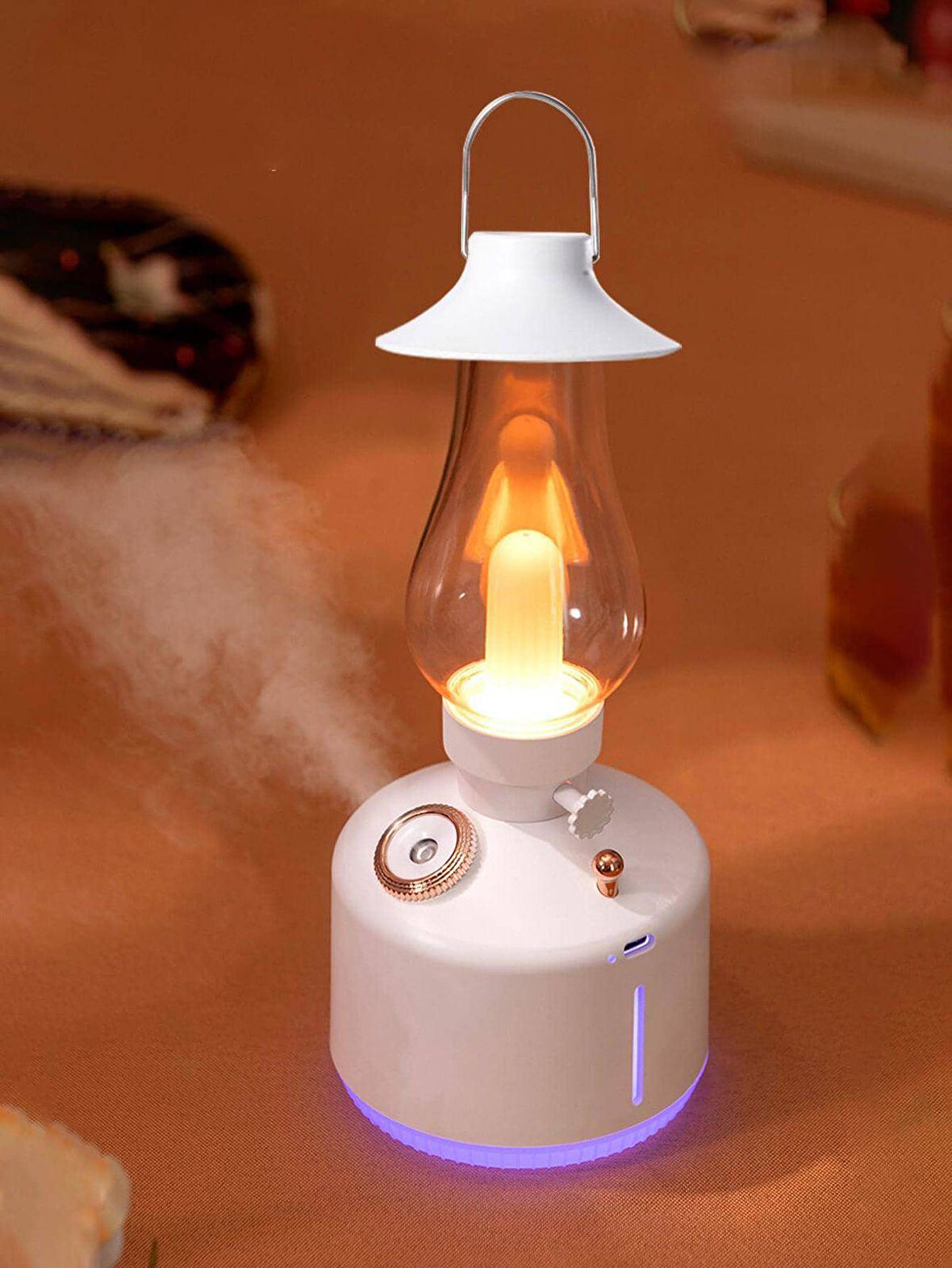 Ultrasonik Hava Nemlendirici Vintage Şarjlı Led Işıklı Buhar Makinesi Aroma Difüzör 280ML