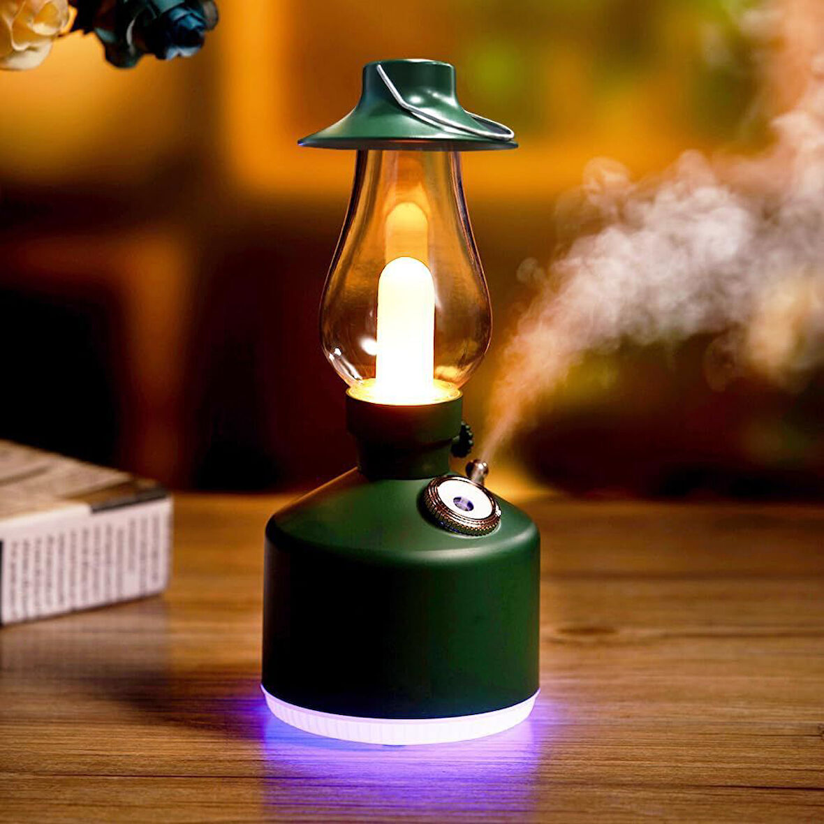 Ultrasonik Hava Nemlendirici Vintage Şarjlı Led Işıklı Buhar Makinesi Aroma Difüzör 280ML