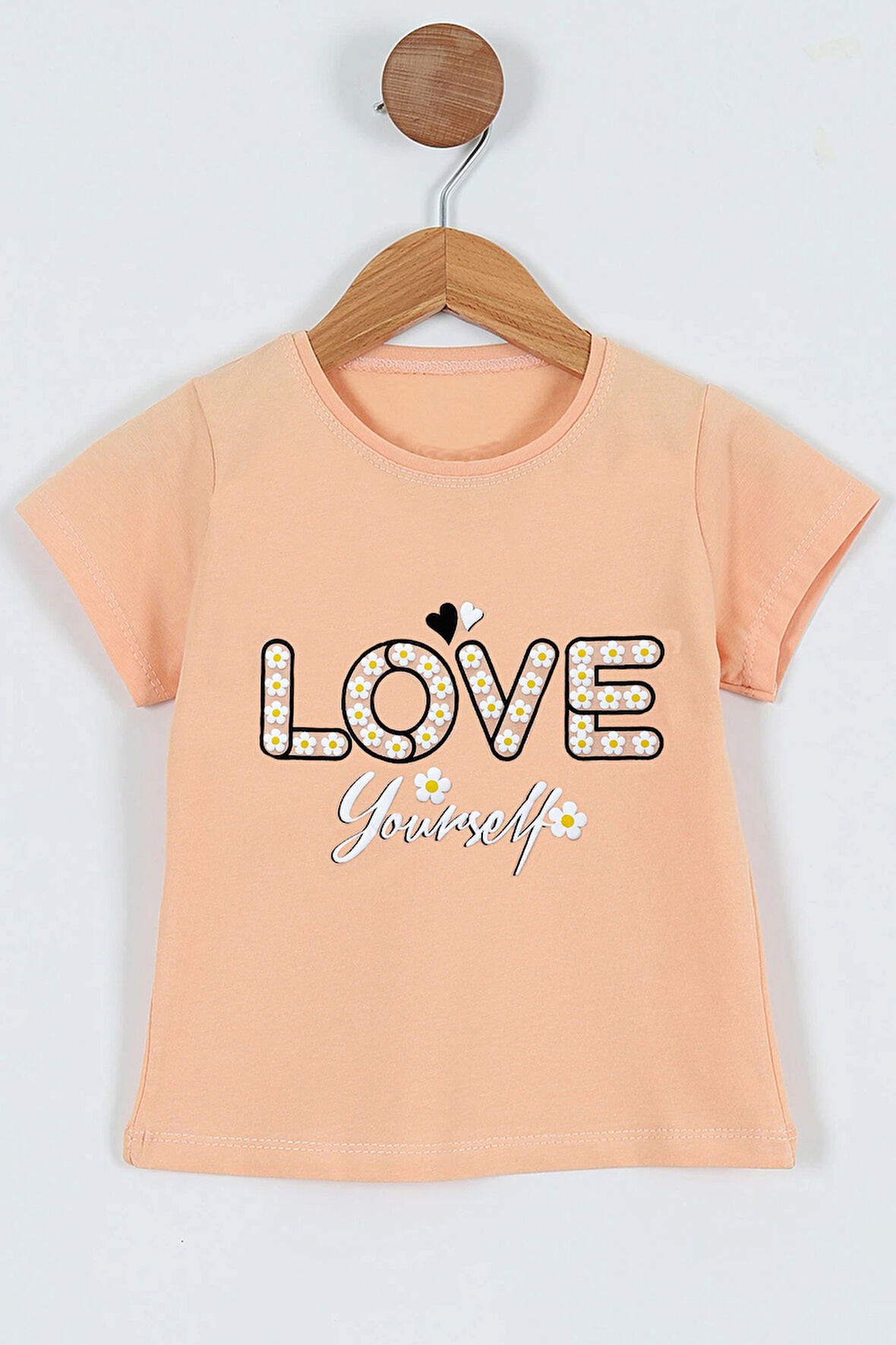 KIZ ÇOCUK TSHİRT LOVE BASKILI BİSİKLET YAKA E26