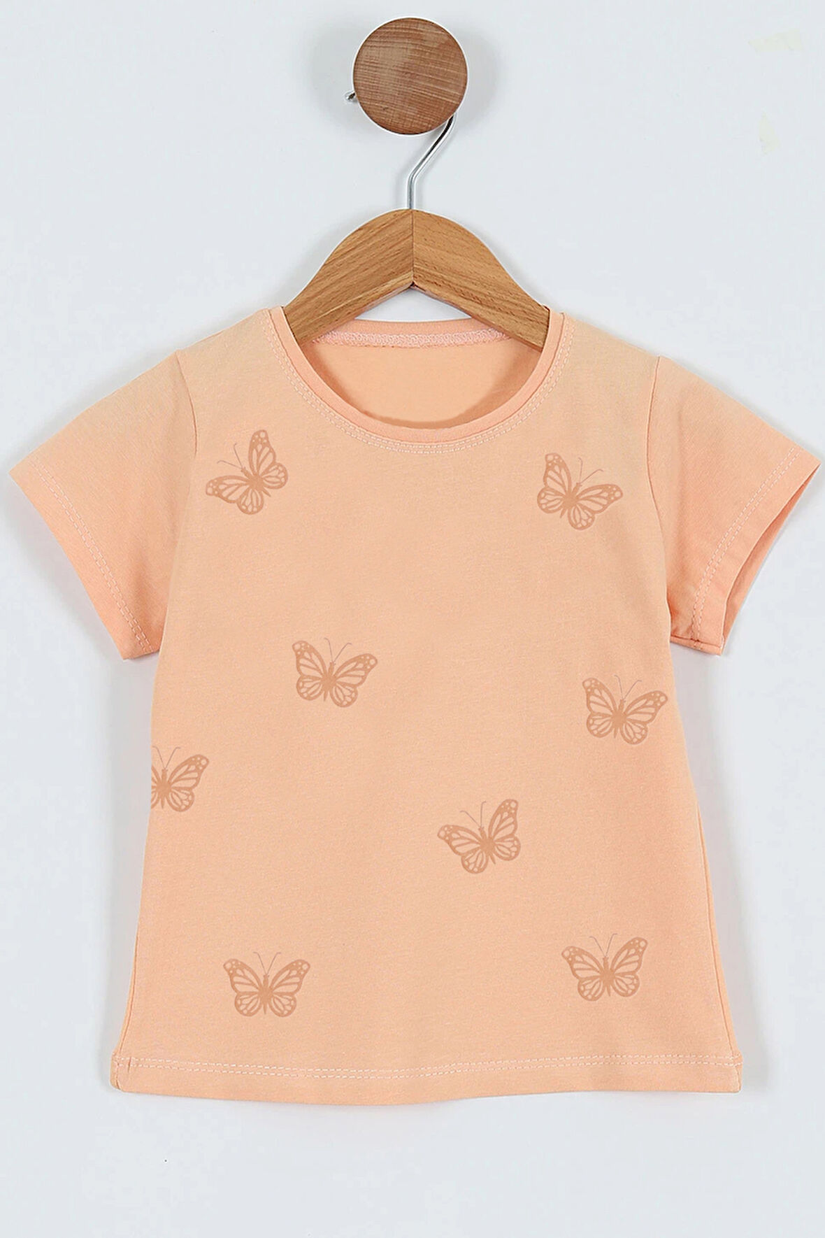 KIZ ÇOCUK TSHİRT KELEBEK BASKILI BİSİKLET YAKA D31