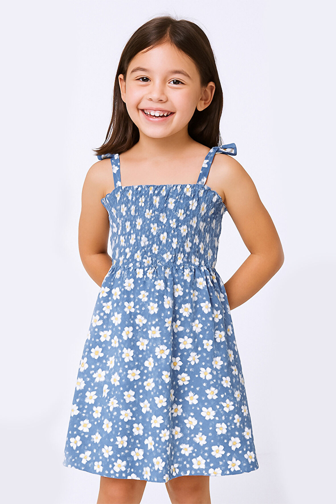 KIZ ÇOCUK ASKILI ELBİSE ÇİÇEK DESENLİ B35 HCM00119