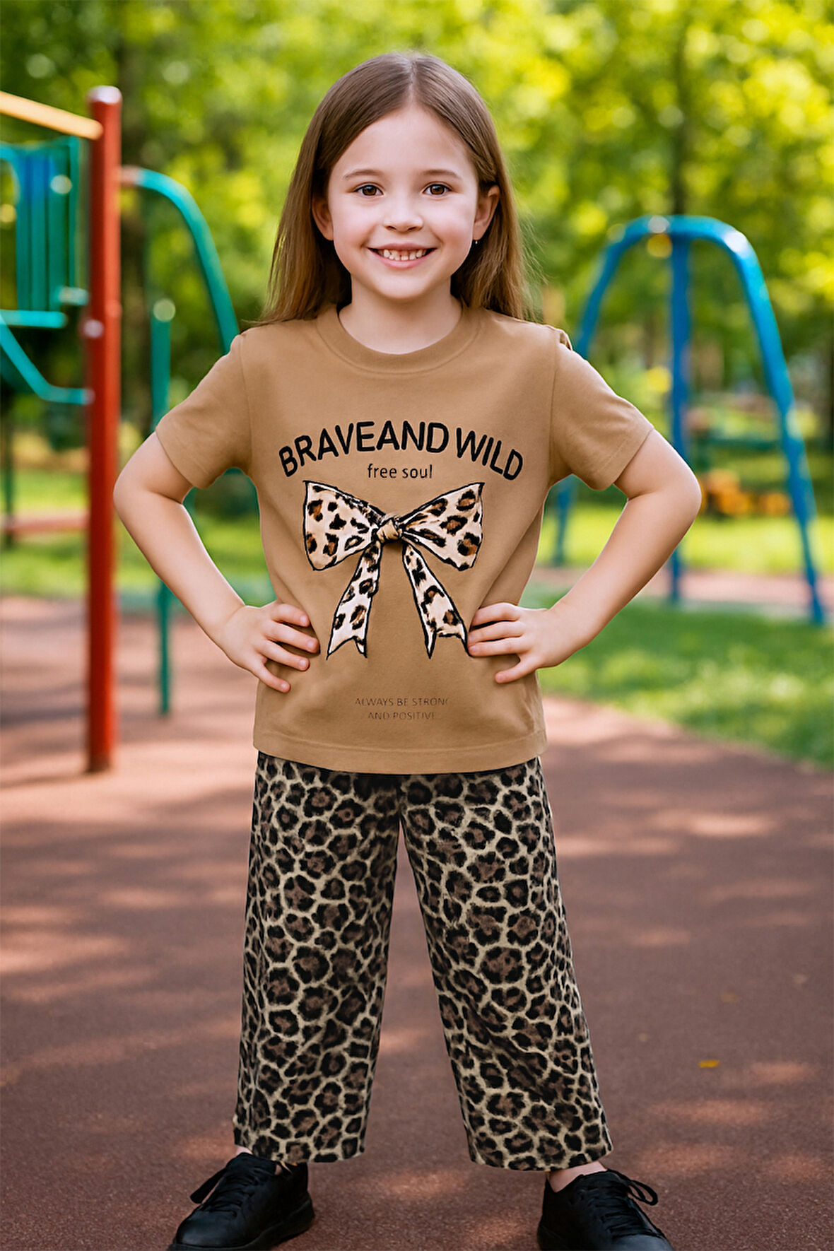 KIZ ÇOCUK YAZLIK İKİLİ TAKIM LEOPAR BASKILI B46