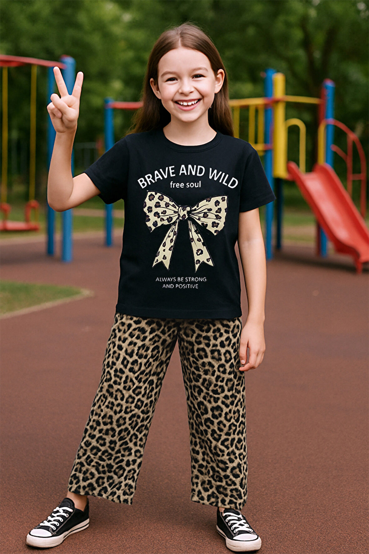 KIZ ÇOCUK YAZLIK İKİLİ TAKIM LEOPAR BASKILI B46